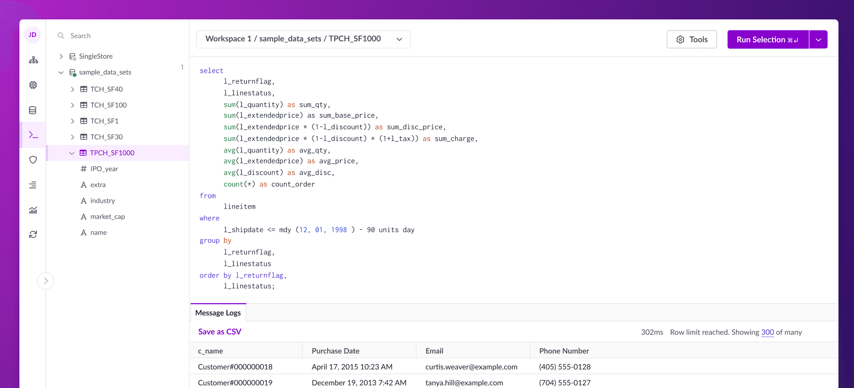 SQL Editor — design screenshot