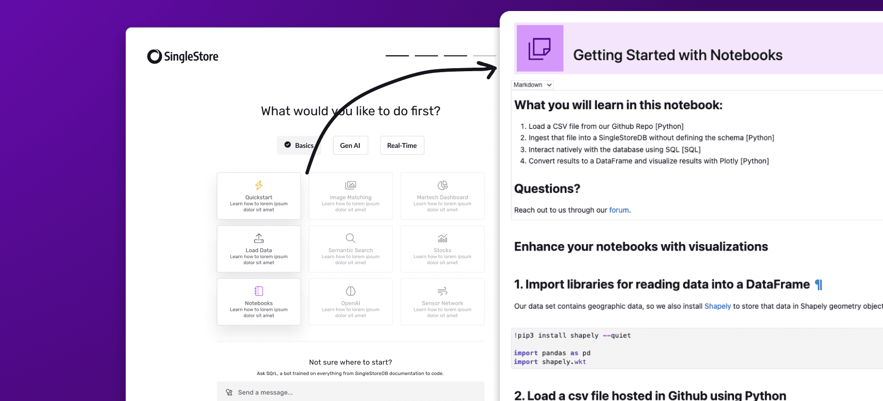 Customized notebook guide based on use case questions.