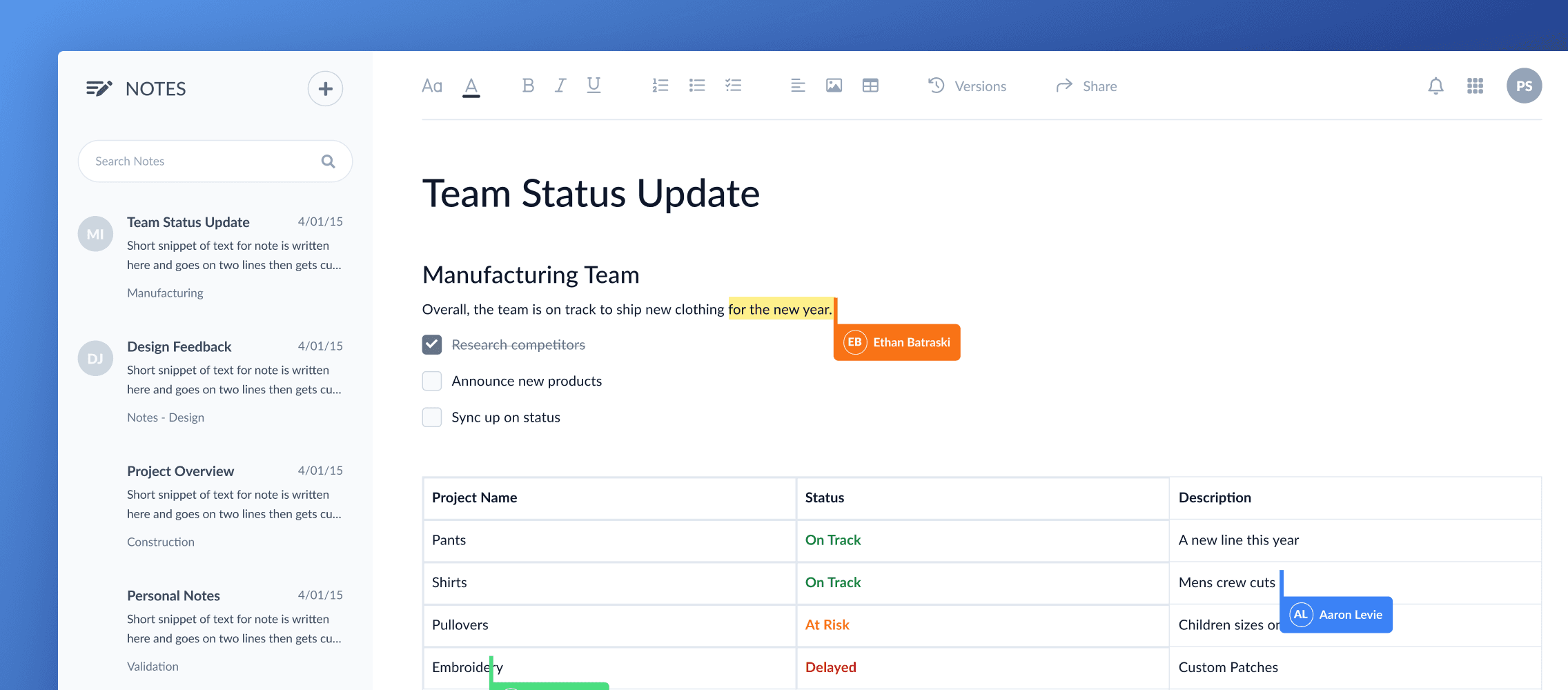 Box Notes — design screenshot